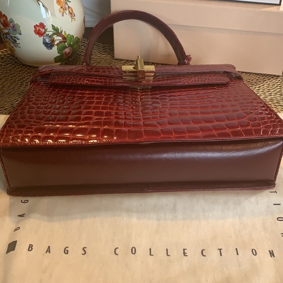 Francesco Biasia Italy red crocodile embossed leather satchel bag - Picture 5 of 8